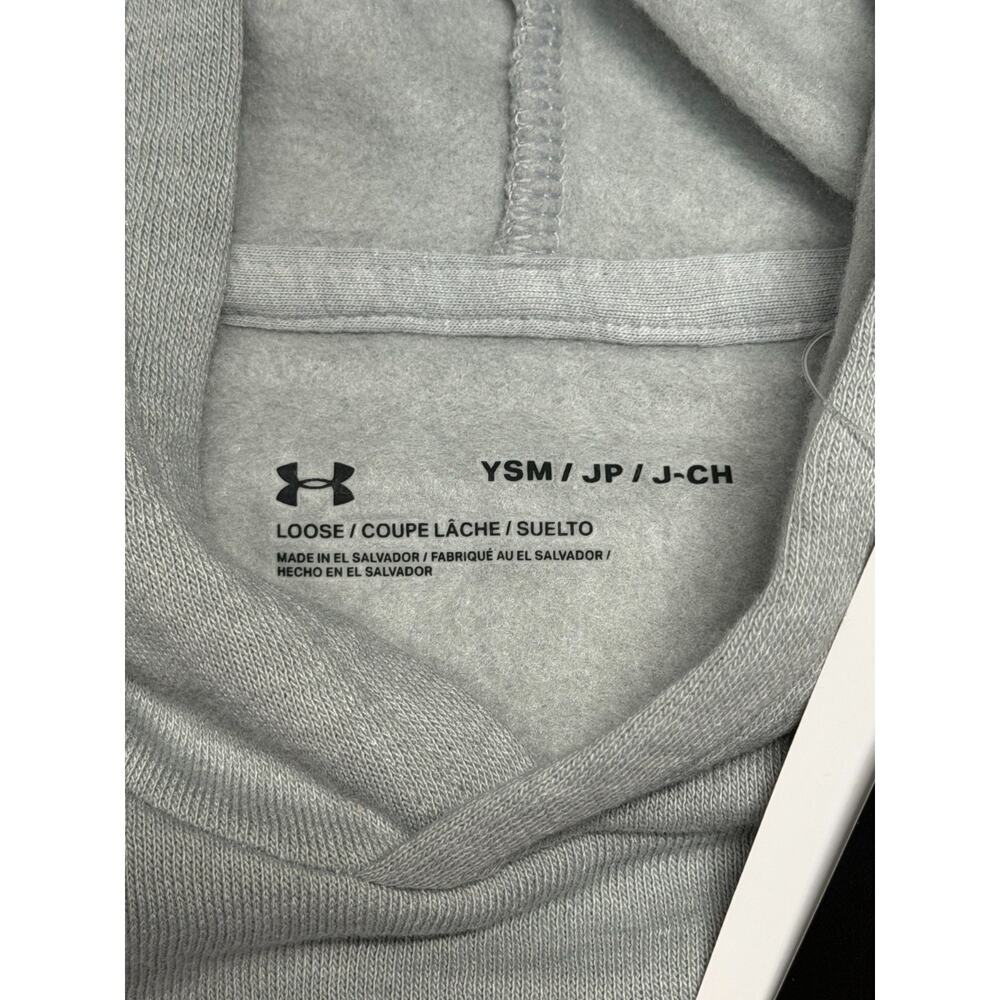 NWT Under Armour Rival Big Logo Fleece Hoodie Boys Small Light Grey Long Sleeve - Picture 7 of 9